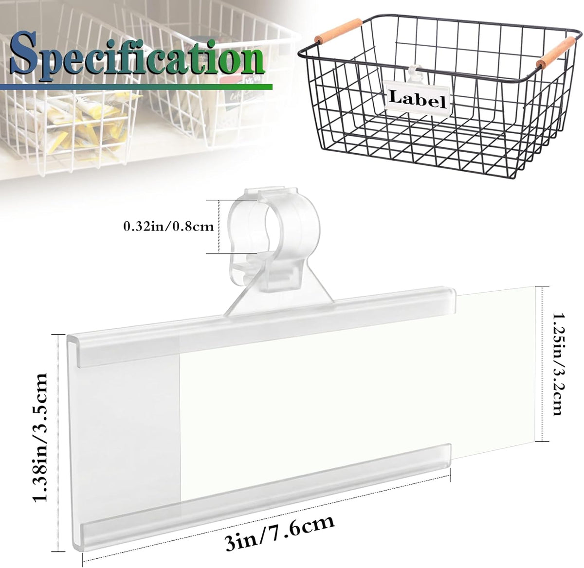 Wire Shelf Label Holder, 35PCS Plastic Basket Label Holders with Tight Snap Lock, Reusable Bins Basket Labels Clip with Paper Label Inserts for Home Market Office (3 x 1.38 Inch)