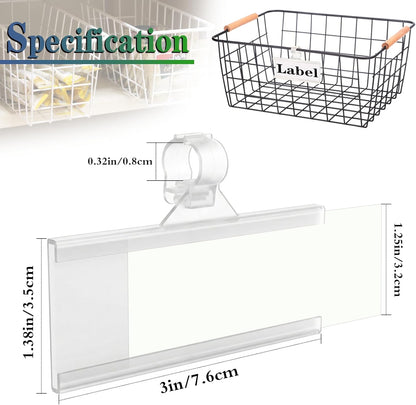 Wire Shelf Label Holder, 35PCS Plastic Basket Label Holders with Tight Snap Lock, Reusable Bins Basket Labels Clip with Paper Label Inserts for Home Market Office (3 x 1.38 Inch)