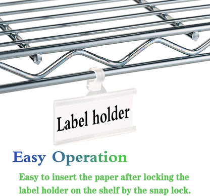 Wire Shelf Label Holder, 35PCS Plastic Basket Label Holders with Tight Snap Lock, Reusable Bins Basket Labels Clip with Paper Label Inserts for Home Market Office (3 x 1.38 Inch)
