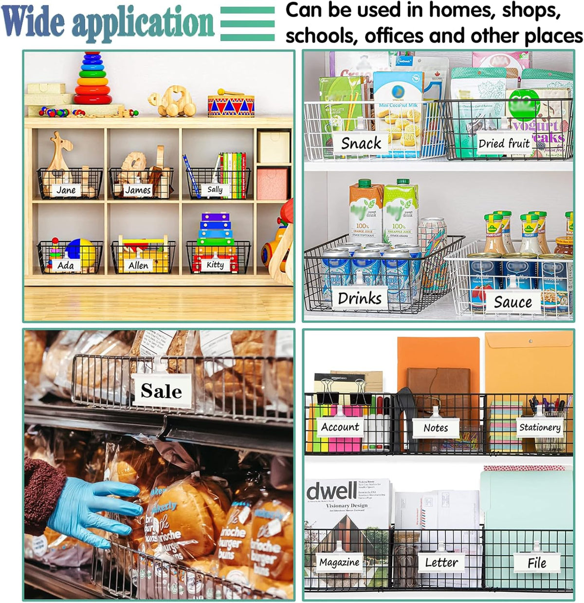 Wire Shelf Label Holder, 35PCS Plastic Basket Label Holders with Tight Snap Lock, Reusable Bins Basket Labels Clip with Paper Label Inserts for Home Market Office (3 x 1.38 Inch)