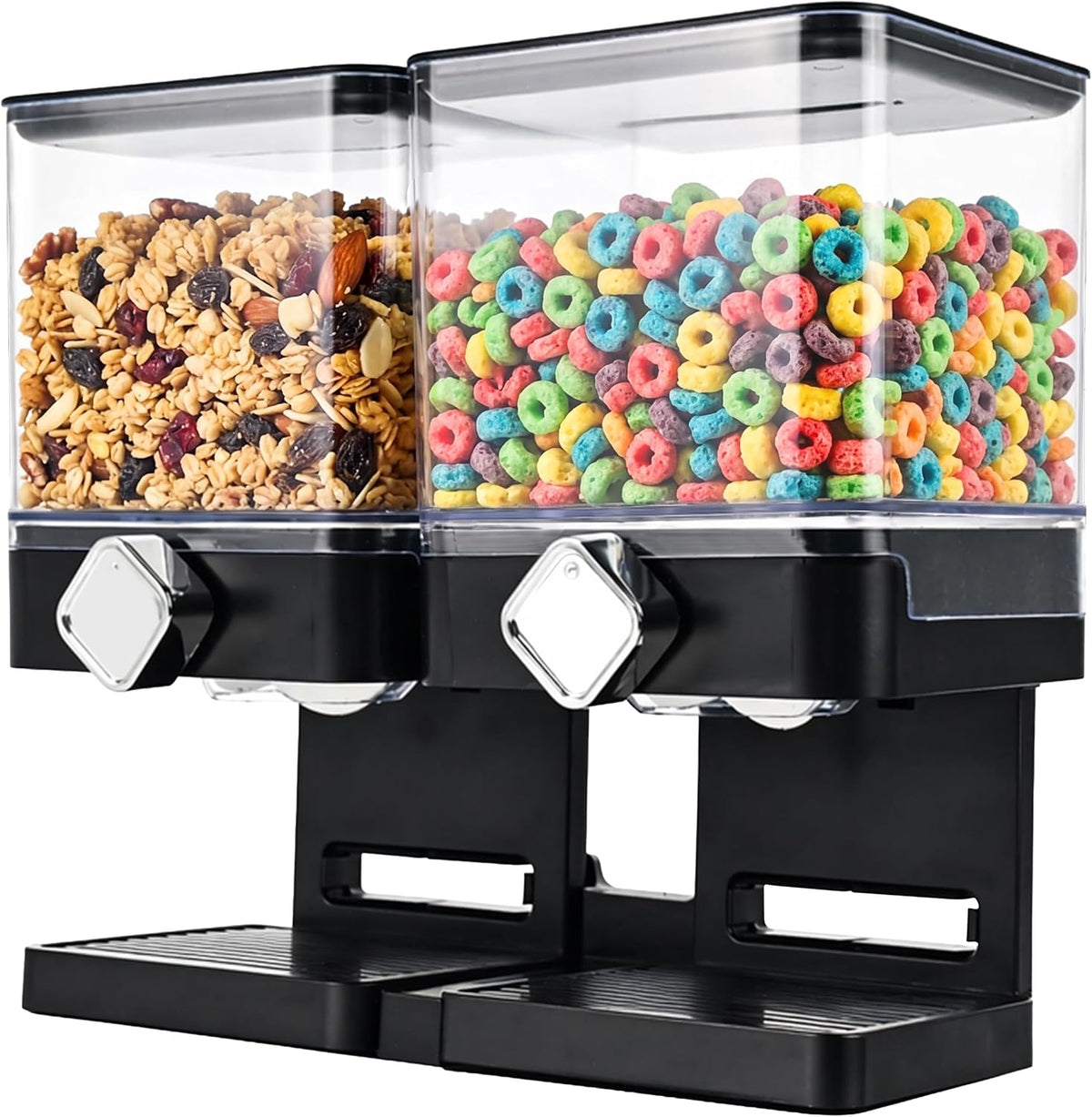 Dual Cereal Dispenser, 7.4L Large Cereal Storage Container | 2*3.7L Compartments, Countertop Rotating Grain Dispenser with Transparent Bins, for Cereal, Oats, Rice, Beans, Snacks