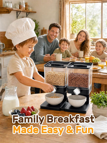 Dual Cereal Dispenser, 7.4L Large Cereal Storage Container | 2*3.7L Compartments, Countertop Rotating Grain Dispenser with Transparent Bins, for Cereal, Oats, Rice, Beans, Snacks