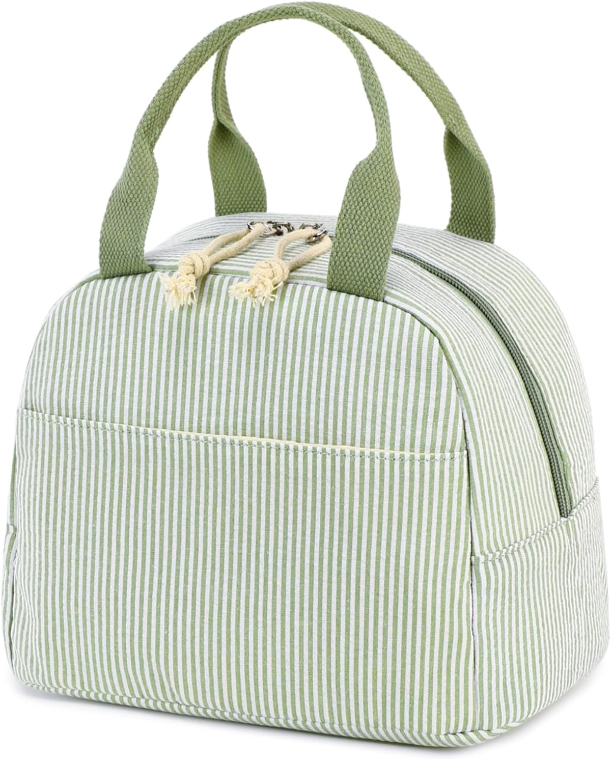 Lunch Box for Women Cute Lunch Bag Reusable Insulated Lunch Bags Large Capacity Lunchbox Cooler for Work Picnic or Travel Gifts (A Sage Green White Stripes, 10 x 7.5 x 8 inches)