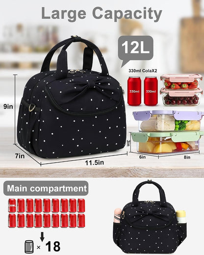 Lunch Box for Women Cute Lunch Bag Reusable Insulated Lunch Bags Large Capacity Lunchbox Cooler for Work Picnic or Travel Gifts (A Sage Green White Stripes, 10 x 7.5 x 8 inches)
