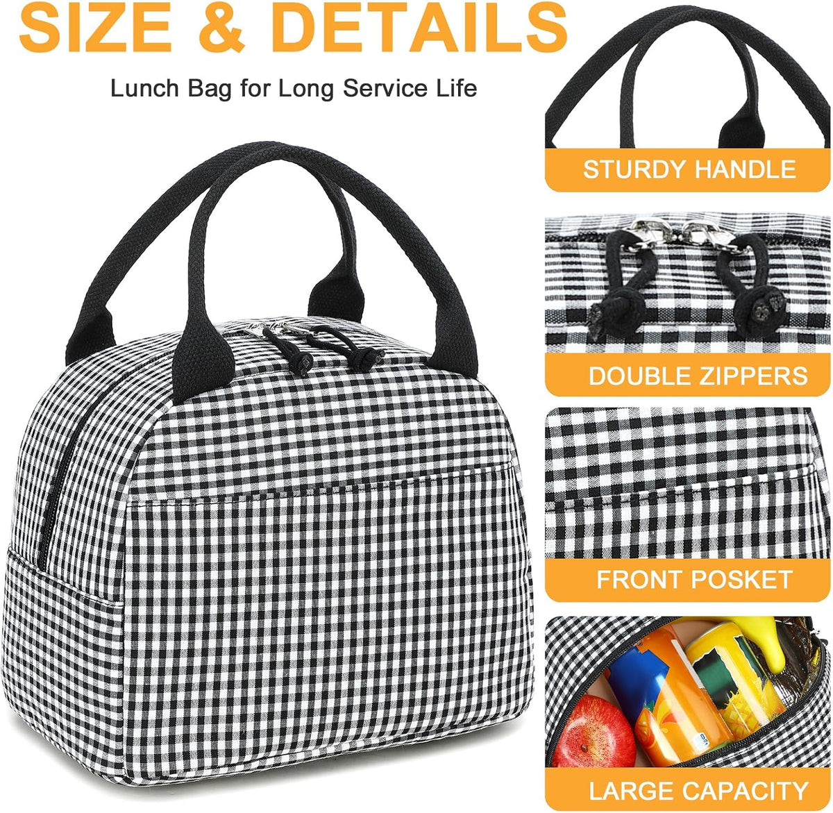 Lunch Box for Women Cute Lunch Bag Reusable Insulated Lunch Bags Large Capacity Lunchbox Cooler for Work Picnic or Travel Gifts (A Sage Green White Stripes, 10 x 7.5 x 8 inches)
