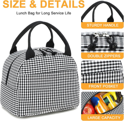 Lunch Box for Women Cute Lunch Bag Reusable Insulated Lunch Bags Large Capacity Lunchbox Cooler for Work Picnic or Travel Gifts (A Sage Green White Stripes, 10 x 7.5 x 8 inches)