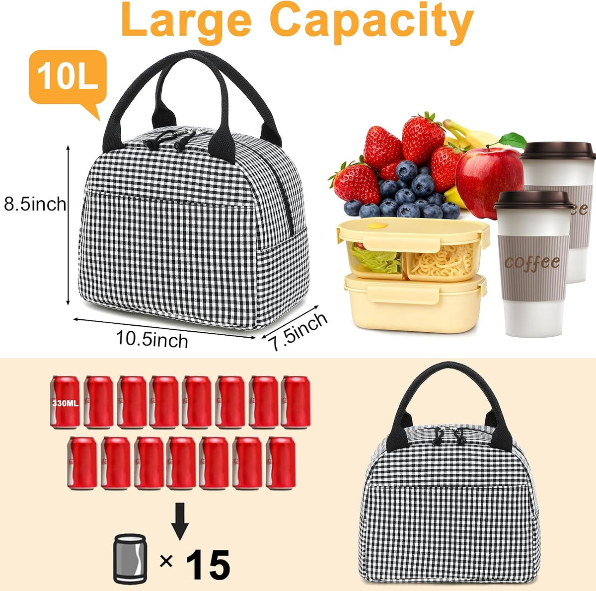 Lunch Box for Women Cute Lunch Bag Reusable Insulated Lunch Bags Large Capacity Lunchbox Cooler for Work Picnic or Travel Gifts (A Sage Green White Stripes, 10 x 7.5 x 8 inches)