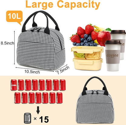 Lunch Box for Women Cute Lunch Bag Reusable Insulated Lunch Bags Large Capacity Lunchbox Cooler for Work Picnic or Travel Gifts (A Sage Green White Stripes, 10 x 7.5 x 8 inches)