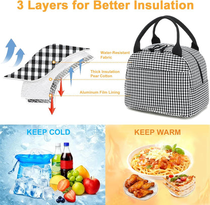 Lunch Box for Women Cute Lunch Bag Reusable Insulated Lunch Bags Large Capacity Lunchbox Cooler for Work Picnic or Travel Gifts (A Sage Green White Stripes, 10 x 7.5 x 8 inches)