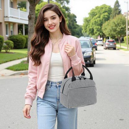 Lunch Box for Women Cute Lunch Bag Reusable Insulated Lunch Bags Large Capacity Lunchbox Cooler for Work Picnic or Travel Gifts (A Sage Green White Stripes, 10 x 7.5 x 8 inches)
