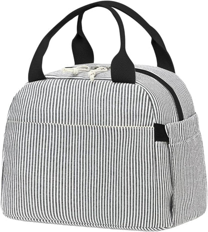 Lunch Box for Women Cute Lunch Bag Reusable Insulated Lunch Bags Large Capacity Lunchbox Cooler for Work Picnic or Travel Gifts (A Sage Green White Stripes, 10 x 7.5 x 8 inches)