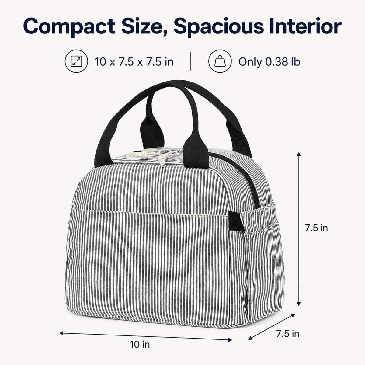 Lunch Box for Women Cute Lunch Bag Reusable Insulated Lunch Bags Large Capacity Lunchbox Cooler for Work Picnic or Travel Gifts (A Sage Green White Stripes, 10 x 7.5 x 8 inches)