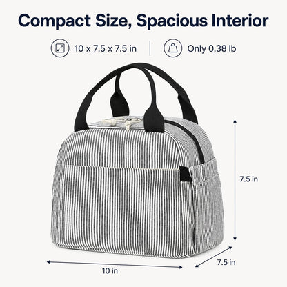 Lunch Box for Women Cute Lunch Bag Reusable Insulated Lunch Bags Large Capacity Lunchbox Cooler for Work Picnic or Travel Gifts (A Sage Green White Stripes, 10 x 7.5 x 8 inches)