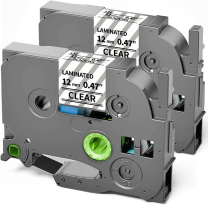 Compatible with Brother Label Maker Tape Clear TZ 12mm 0.47 Inch Ptouch | Label Tape Black on Clear TZe-131 TZe131 P Touch Refills for PT-H103w 2040 PTD210 PTH100 PTD220, 1/2 Inch 26.2 Ft, 2 Pack