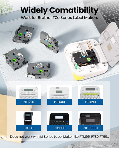 Compatible with Brother Label Maker Tape Clear TZ 12mm 0.47 Inch Ptouch | Label Tape Black on Clear TZe-131 TZe131 P Touch Refills for PT-H103w 2040 PTD210 PTH100 PTD220, 1/2 Inch 26.2 Ft, 2 Pack