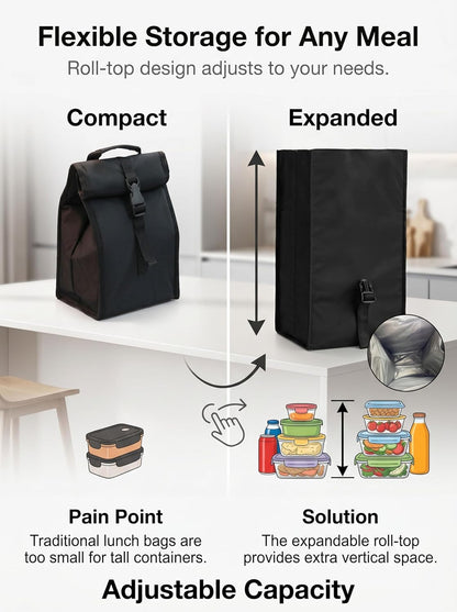 Insulated Foldable Lunch Bag- Lightweight Portable with Adjustable Shoulder Strap Lunch Box for Men, Women, Office, Work, Picnic, Hiking and Beach