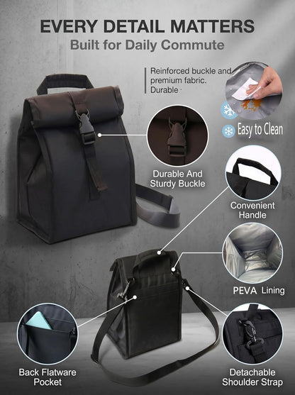 Insulated Foldable Lunch Bag- Lightweight Portable with Adjustable Shoulder Strap Lunch Box for Men, Women, Office, Work, Picnic, Hiking and Beach