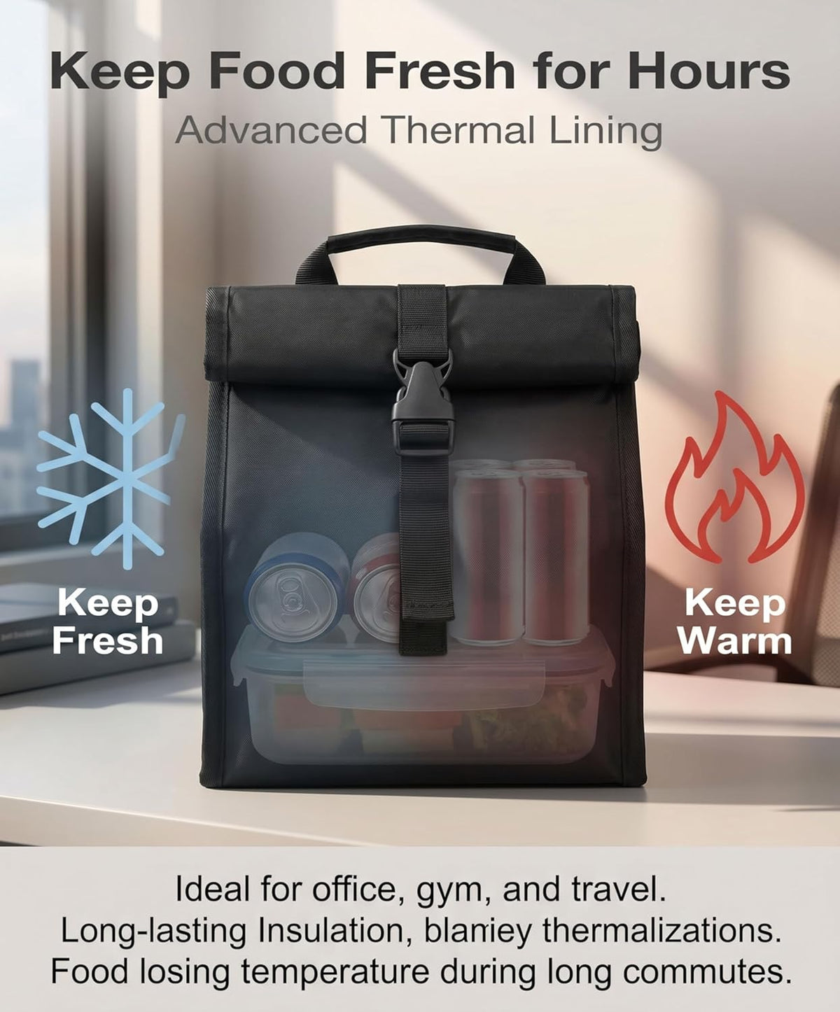 Insulated Foldable Lunch Bag- Lightweight Portable with Adjustable Shoulder Strap Lunch Box for Men, Women, Office, Work, Picnic, Hiking and Beach