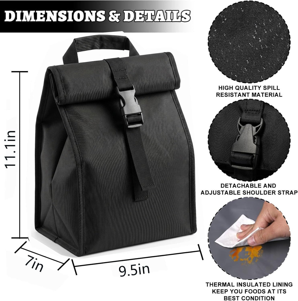 Insulated Foldable Lunch Bag- Lightweight Portable with Adjustable Shoulder Strap Lunch Box for Men, Women, Office, Work, Picnic, Hiking and Beach