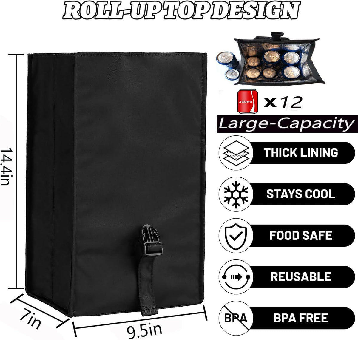 Insulated Foldable Lunch Bag- Lightweight Portable with Adjustable Shoulder Strap Lunch Box for Men, Women, Office, Work, Picnic, Hiking and Beach