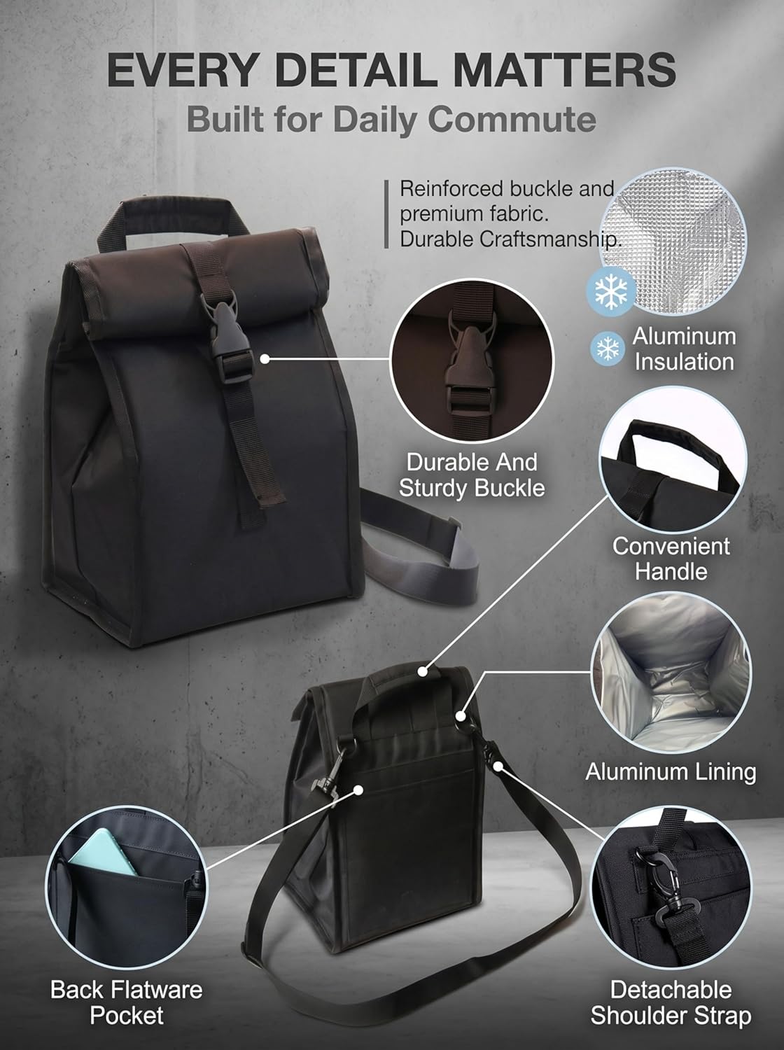 Insulated Foldable Lunch Bag- Lightweight Portable with Adjustable Shoulder Strap Lunch Box for Men, Women, Office, Work, Picnic, Hiking and Beach
