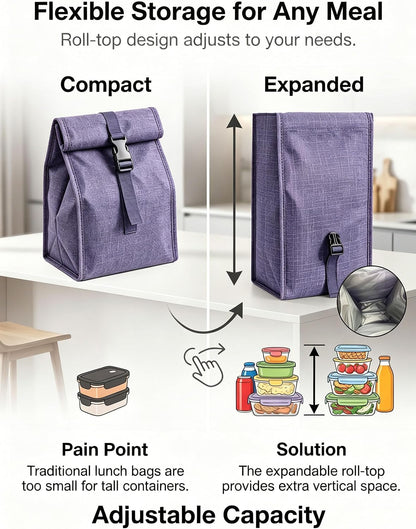 Insulated Foldable Lunch Bag- Lightweight Portable with Adjustable Shoulder Strap Lunch Box for Men, Women, Office, Work, Picnic, Hiking and Beach