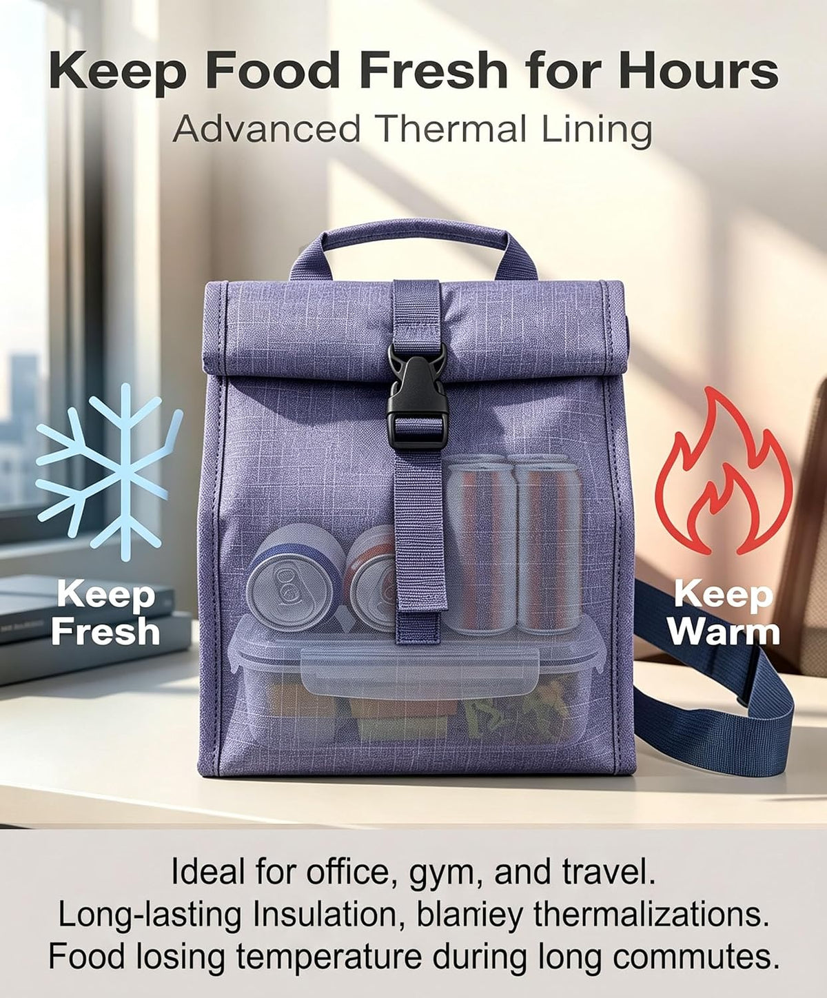 Insulated Foldable Lunch Bag- Lightweight Portable with Adjustable Shoulder Strap Lunch Box for Men, Women, Office, Work, Picnic, Hiking and Beach