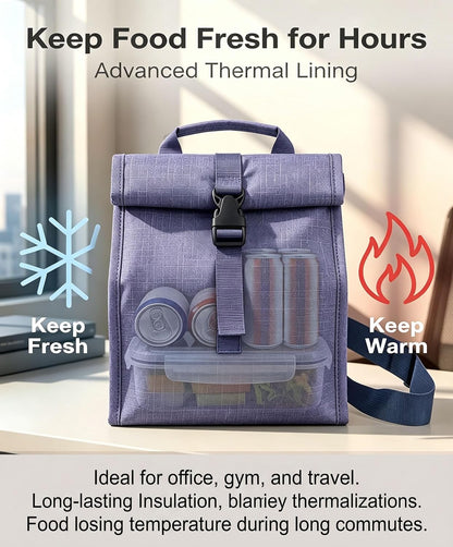 Insulated Foldable Lunch Bag- Lightweight Portable with Adjustable Shoulder Strap Lunch Box for Men, Women, Office, Work, Picnic, Hiking and Beach