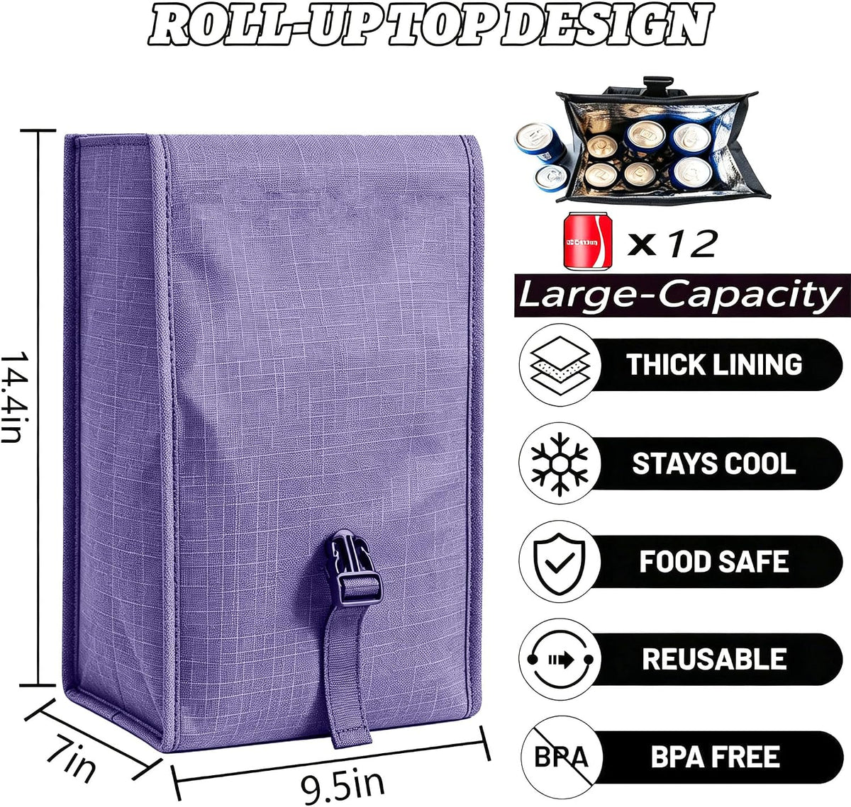 Insulated Foldable Lunch Bag- Lightweight Portable with Adjustable Shoulder Strap Lunch Box for Men, Women, Office, Work, Picnic, Hiking and Beach