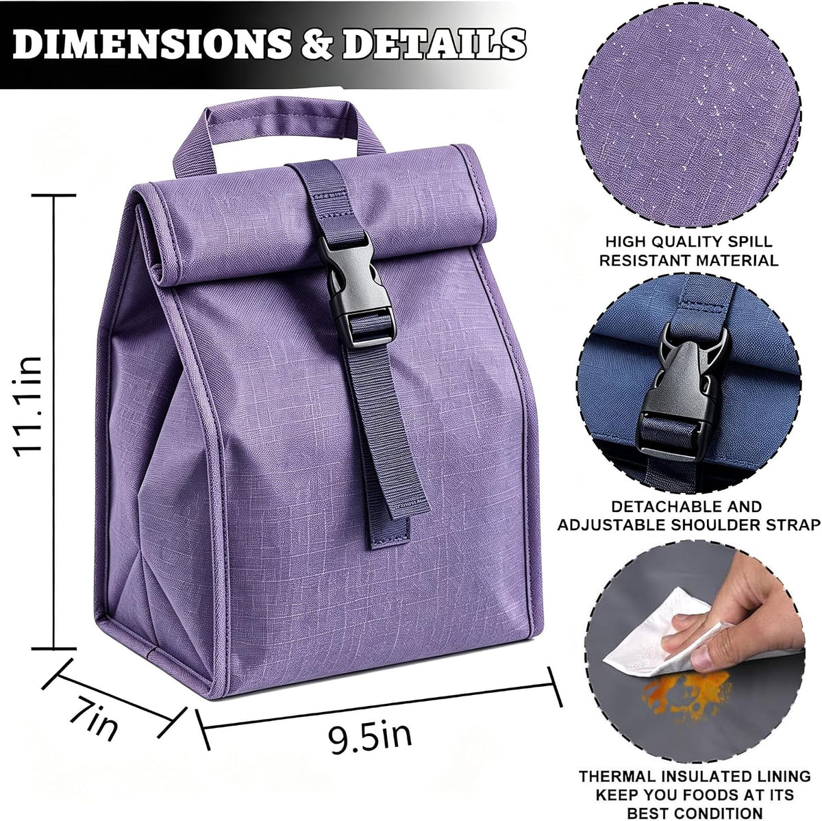 Insulated Foldable Lunch Bag- Lightweight Portable with Adjustable Shoulder Strap Lunch Box for Men, Women, Office, Work, Picnic, Hiking and Beach