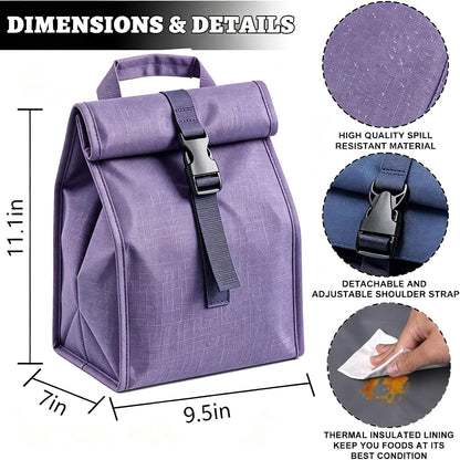 Insulated Foldable Lunch Bag- Lightweight Portable with Adjustable Shoulder Strap Lunch Box for Men, Women, Office, Work, Picnic, Hiking and Beach
