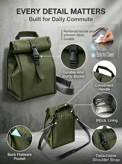 Insulated Foldable Lunch Bag- Lightweight Portable with Adjustable Shoulder Strap Lunch Box for Men, Women, Office, Work, Picnic, Hiking and Beach