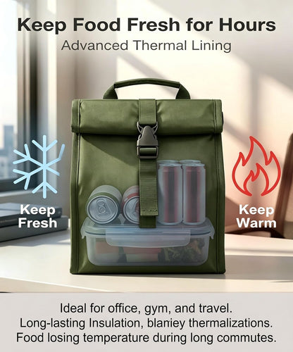 Insulated Foldable Lunch Bag- Lightweight Portable with Adjustable Shoulder Strap Lunch Box for Men, Women, Office, Work, Picnic, Hiking and Beach