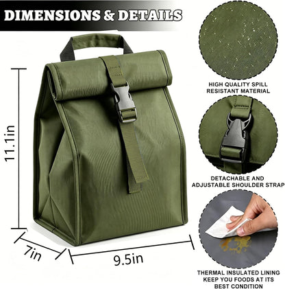Insulated Foldable Lunch Bag- Lightweight Portable with Adjustable Shoulder Strap Lunch Box for Men, Women, Office, Work, Picnic, Hiking and Beach
