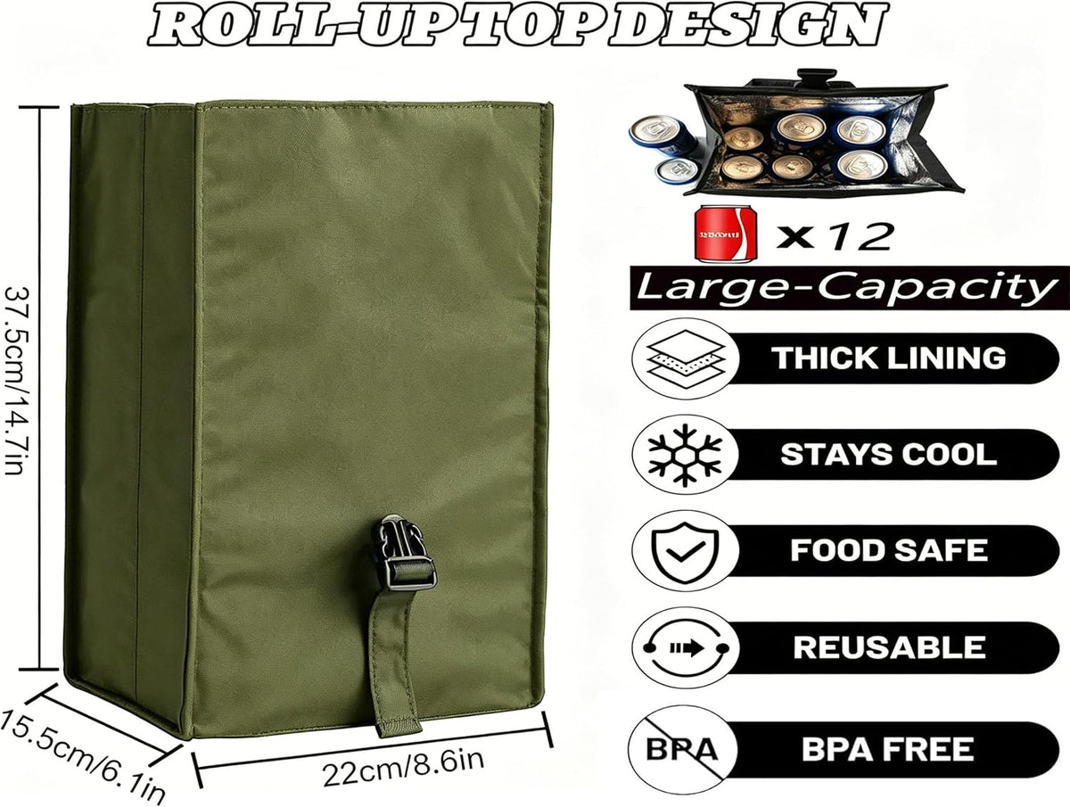 Insulated Foldable Lunch Bag- Lightweight Portable with Adjustable Shoulder Strap Lunch Box for Men, Women, Office, Work, Picnic, Hiking and Beach