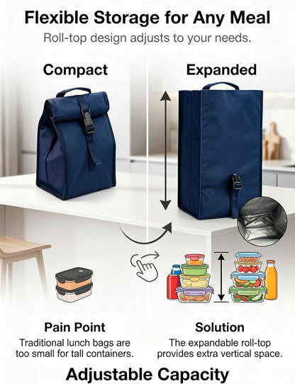 Insulated Foldable Lunch Bag- Lightweight Portable with Adjustable Shoulder Strap Lunch Box for Men, Women, Office, Work, Picnic, Hiking and Beach