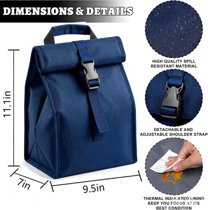 Insulated Foldable Lunch Bag- Lightweight Portable with Adjustable Shoulder Strap Lunch Box for Men, Women, Office, Work, Picnic, Hiking and Beach