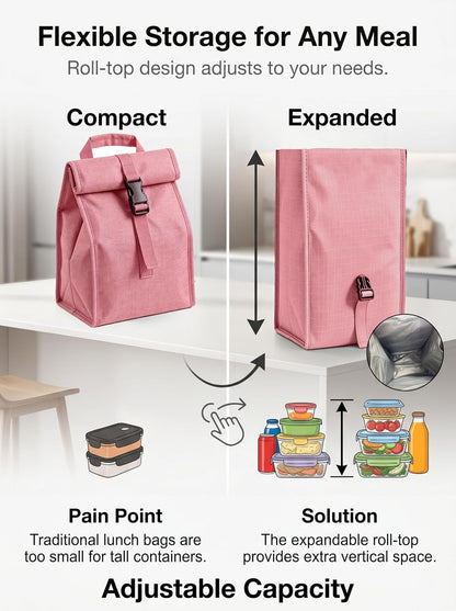 Insulated Foldable Lunch Bag- Lightweight Portable with Adjustable Shoulder Strap Lunch Box for Men, Women, Office, Work, Picnic, Hiking and Beach