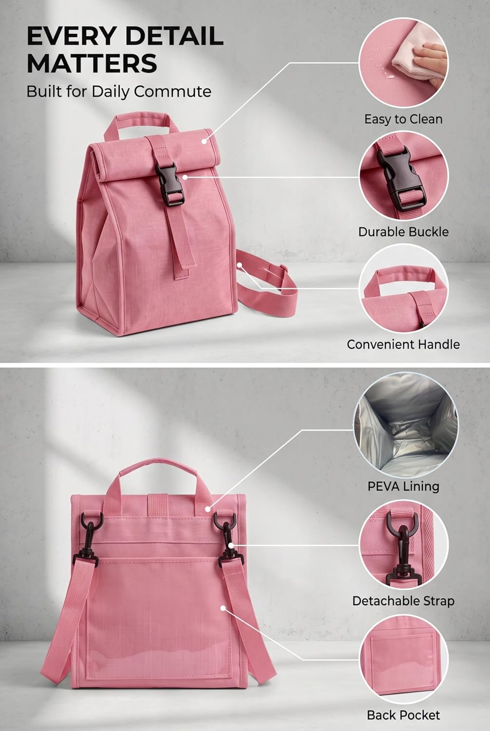 Insulated Foldable Lunch Bag- Lightweight Portable with Adjustable Shoulder Strap Lunch Box for Men, Women, Office, Work, Picnic, Hiking and Beach