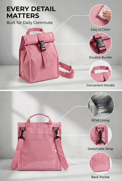 Insulated Foldable Lunch Bag- Lightweight Portable with Adjustable Shoulder Strap Lunch Box for Men, Women, Office, Work, Picnic, Hiking and Beach