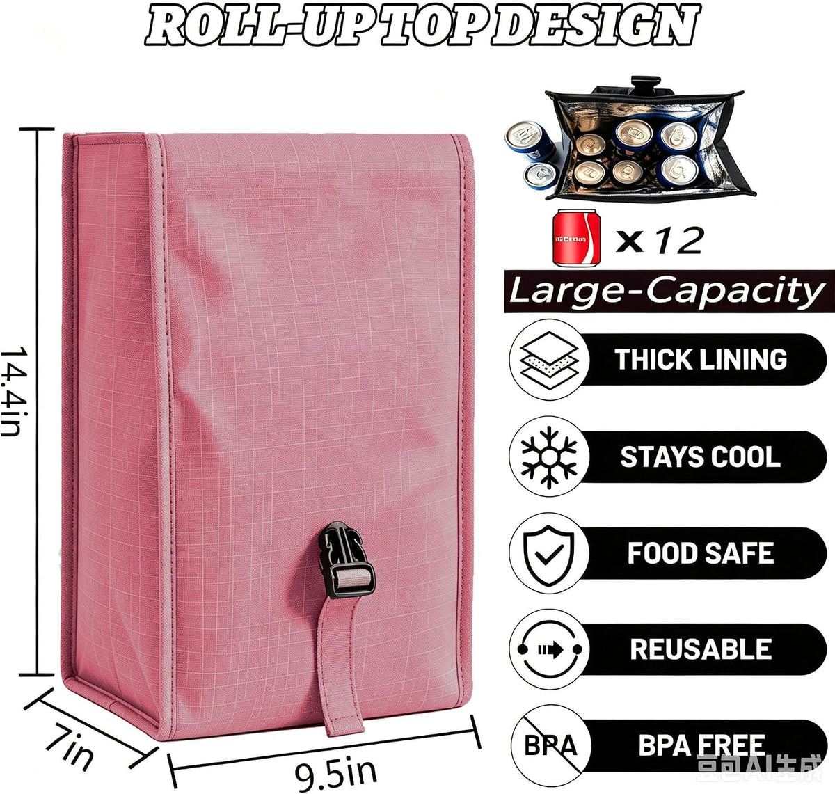 Insulated Foldable Lunch Bag- Lightweight Portable with Adjustable Shoulder Strap Lunch Box for Men, Women, Office, Work, Picnic, Hiking and Beach