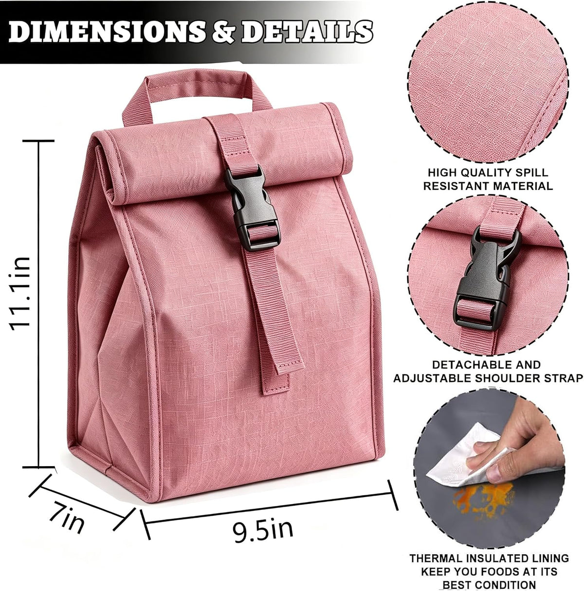 Insulated Foldable Lunch Bag- Lightweight Portable with Adjustable Shoulder Strap Lunch Box for Men, Women, Office, Work, Picnic, Hiking and Beach