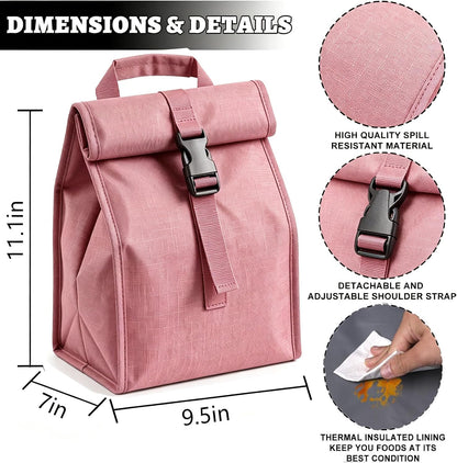 Insulated Foldable Lunch Bag- Lightweight Portable with Adjustable Shoulder Strap Lunch Box for Men, Women, Office, Work, Picnic, Hiking and Beach