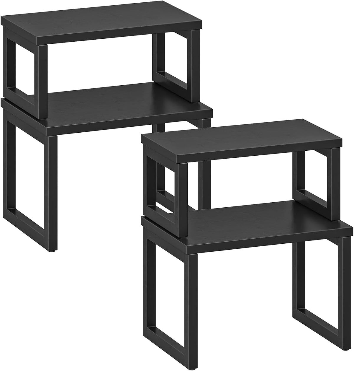 Cabinet Organizer Shelf, Set of 2 Kitchen Counter Shelves, Expandable Kitchen Storage, Stackable Bamboo Spice Rack, for Kitchen, Countertop, Office Desk, Living Room, Mocha MA20TL01