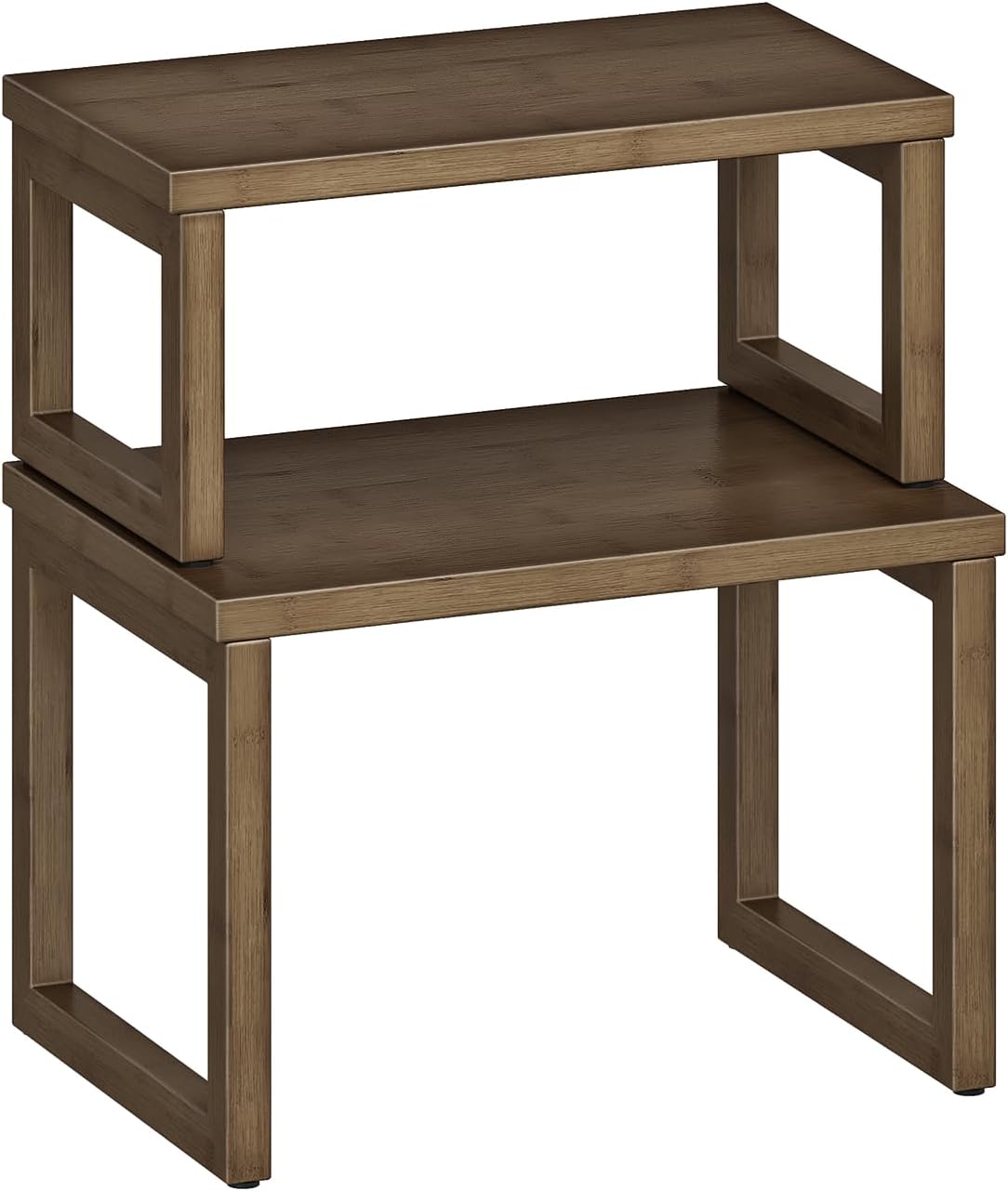 Cabinet Organizer Shelf, Set of 2 Kitchen Counter Shelves, Expandable Kitchen Storage, Stackable Bamboo Spice Rack, for Kitchen, Countertop, Office Desk, Living Room, Mocha MA20TL01