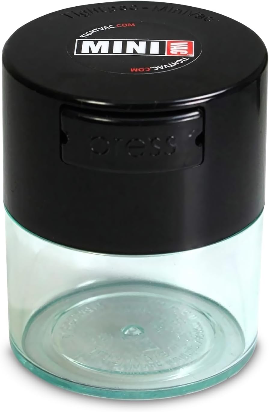 TIGHTPAC MINIVAC Portable Vacuum Seal Airtight Container – Keeps Coffee Beans, Grounds, Tea, Spices & Herbs Fresh Longer – Travel-Ready, NSF-Certified Food-Grade Storage, 10 to 30 Grams, White