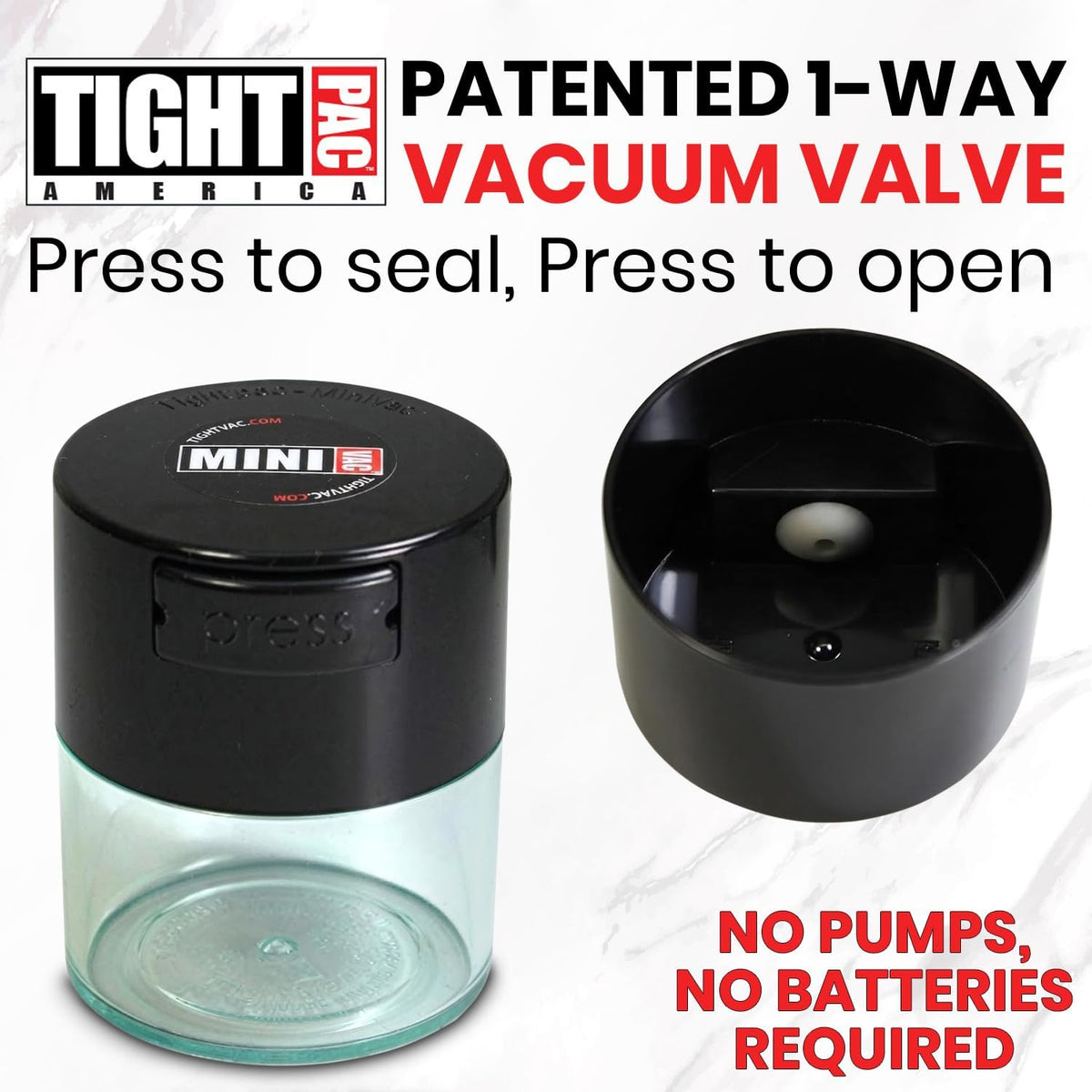 TIGHTPAC MINIVAC Portable Vacuum Seal Airtight Container – Keeps Coffee Beans, Grounds, Tea, Spices & Herbs Fresh Longer – Travel-Ready, NSF-Certified Food-Grade Storage, 10 to 30 Grams, White