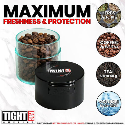 TIGHTPAC MINIVAC Portable Vacuum Seal Airtight Container – Keeps Coffee Beans, Grounds, Tea, Spices & Herbs Fresh Longer – Travel-Ready, NSF-Certified Food-Grade Storage, 10 to 30 Grams, White