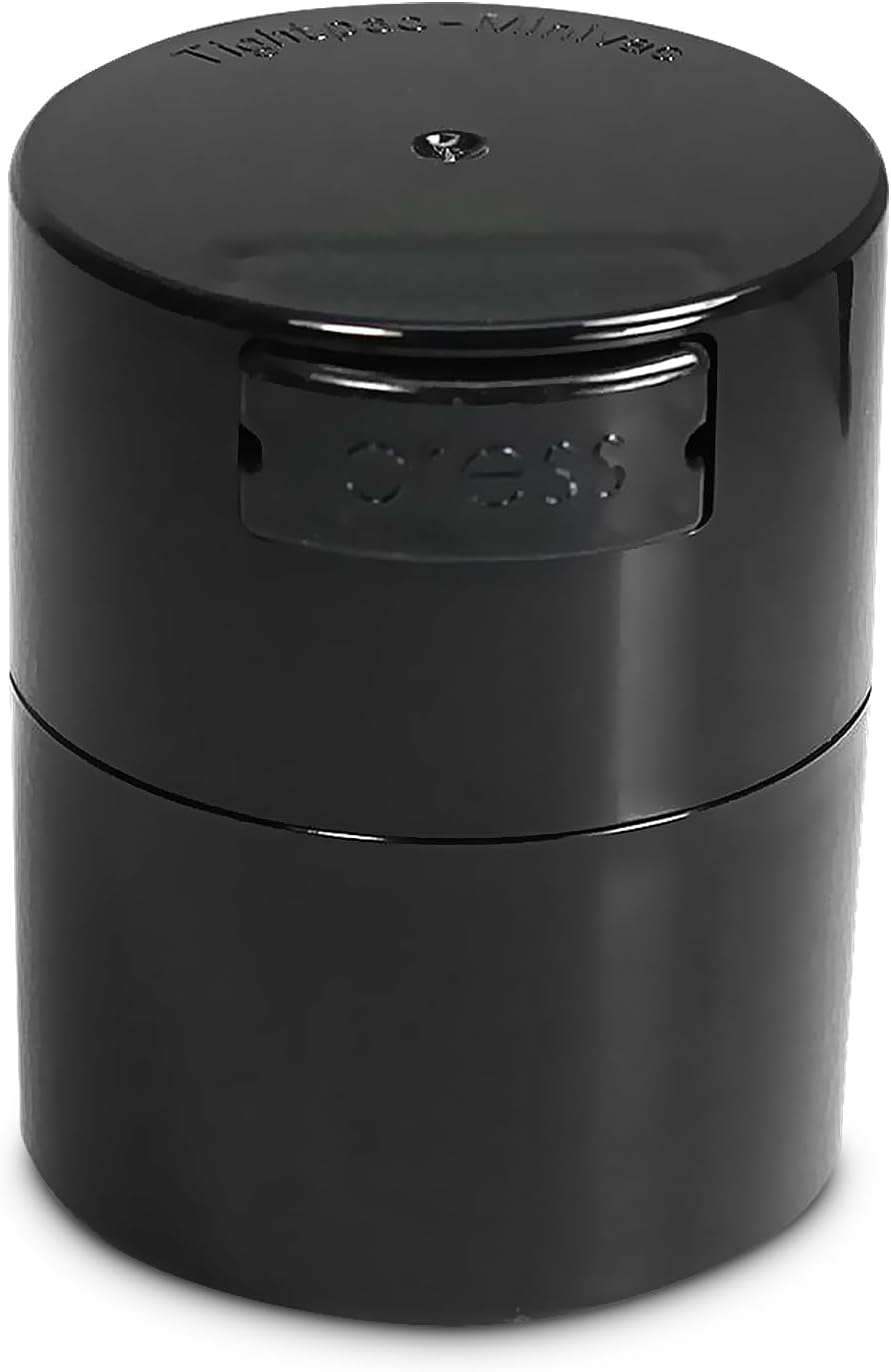TIGHTPAC MINIVAC Portable Vacuum Seal Airtight Container – Keeps Coffee Beans, Grounds, Tea, Spices & Herbs Fresh Longer – Travel-Ready, NSF-Certified Food-Grade Storage, 10 to 30 Grams, White