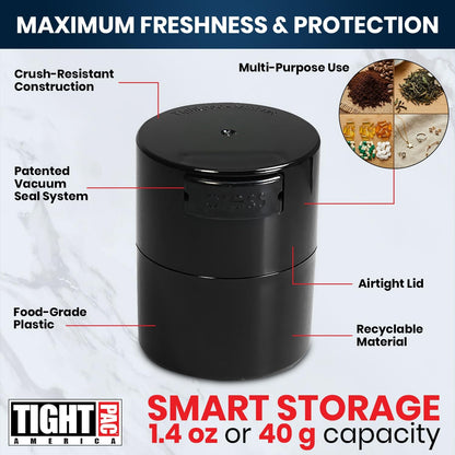 TIGHTPAC MINIVAC Portable Vacuum Seal Airtight Container – Keeps Coffee Beans, Grounds, Tea, Spices & Herbs Fresh Longer – Travel-Ready, NSF-Certified Food-Grade Storage, 10 to 30 Grams, White
